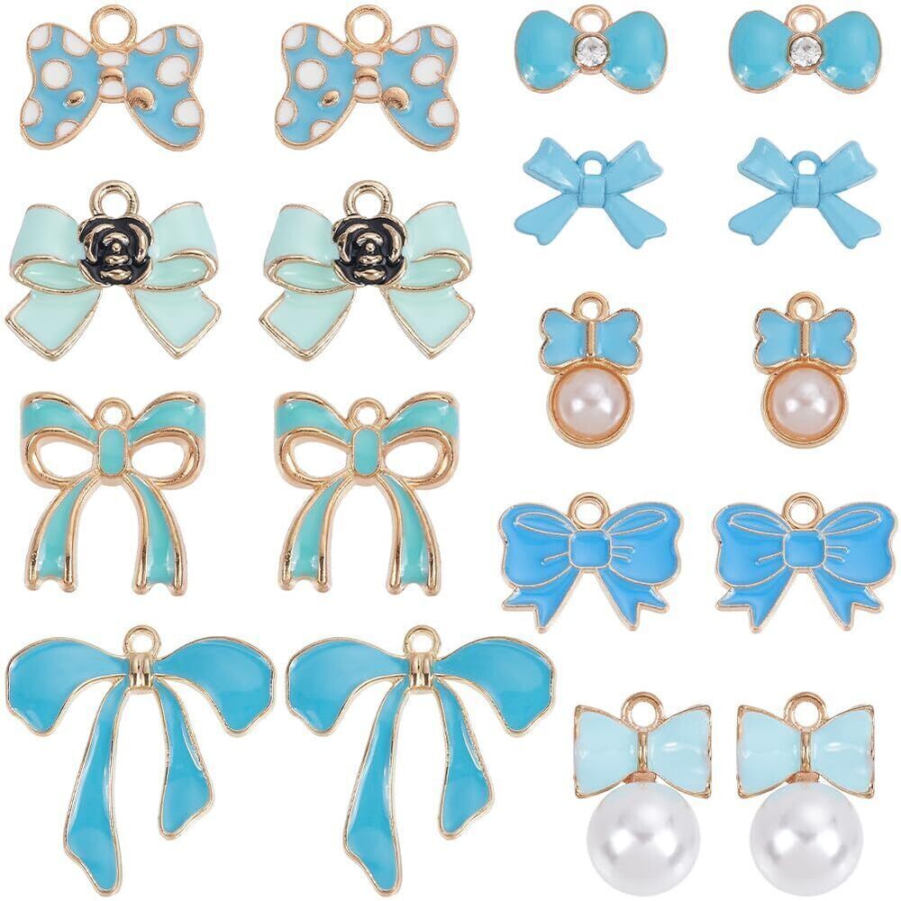 9872 1 Box 54Pcs 9 Styles Bowtie Charms Bow Charm Bulk Enamel Alloy Small